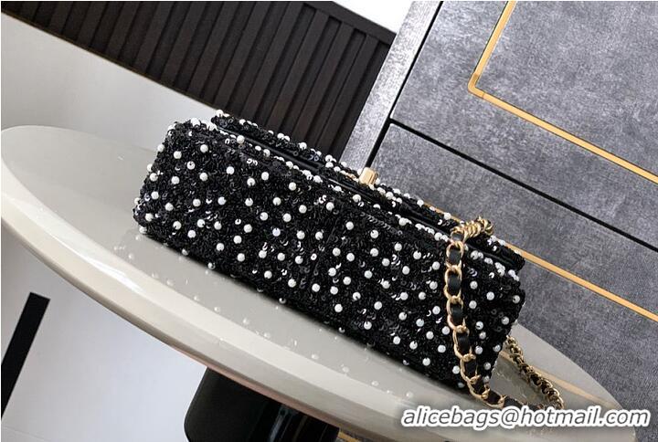 Discount Chanel Evening Party bag Sequins With Artificial Pearls & Gold-colored Metal Black & White AS6133