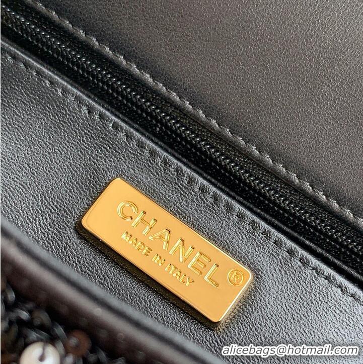 Discount Chanel Evening Party bag Sequins With Artificial Pearls & Gold-colored Metal Black & White AS6133