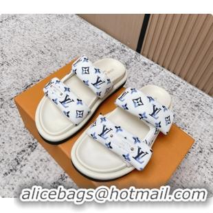 Popular Style Louis Vuitton Pool Pillow Comfort Flat Mule Sandals Nylon White Blue Monogram Fabric 6061803