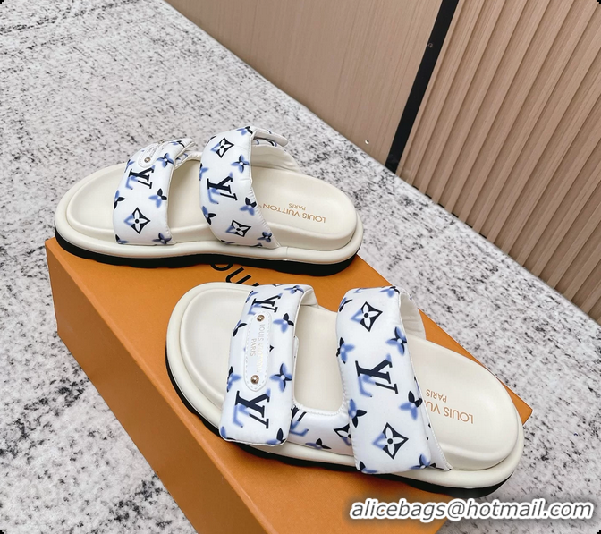 Popular Style Louis Vuitton Pool Pillow Comfort Flat Mule Sandals Nylon White Blue Monogram Fabric 6061803