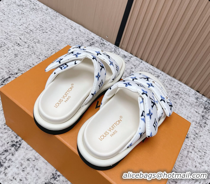 Popular Style Louis Vuitton Pool Pillow Comfort Flat Mule Sandals Nylon White Blue Monogram Fabric 6061803