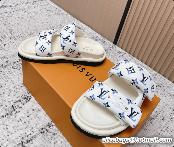 Popular Style Louis Vuitton Pool Pillow Comfort Flat Mule Sandals Nylon White Blue Monogram Fabric 6061803