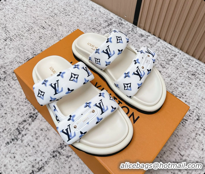 Popular Style Louis Vuitton Pool Pillow Comfort Flat Mule Sandals Nylon White Blue Monogram Fabric 6061803