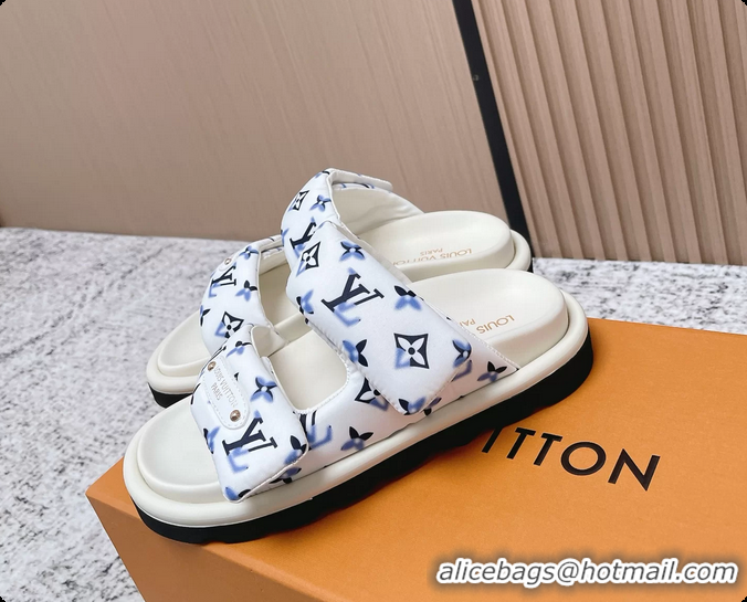 Popular Style Louis Vuitton Pool Pillow Comfort Flat Mule Sandals Nylon White Blue Monogram Fabric 6061803