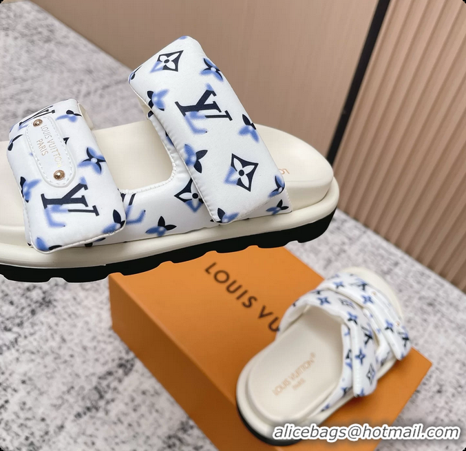 Popular Style Louis Vuitton Pool Pillow Comfort Flat Mule Sandals Nylon White Blue Monogram Fabric 6061803