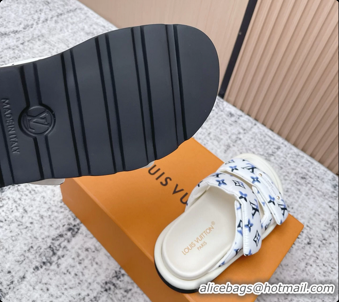 Popular Style Louis Vuitton Pool Pillow Comfort Flat Mule Sandals Nylon White Blue Monogram Fabric 6061803