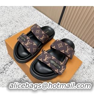 Classic Hot Louis Vuitton Pool Pillow Comfort Flat Mule Sandals Nylon Brown Monogram Fabric 6061803