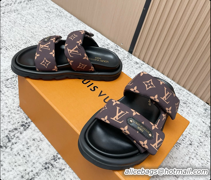 Classic Hot Louis Vuitton Pool Pillow Comfort Flat Mule Sandals Nylon Brown Monogram Fabric 6061803