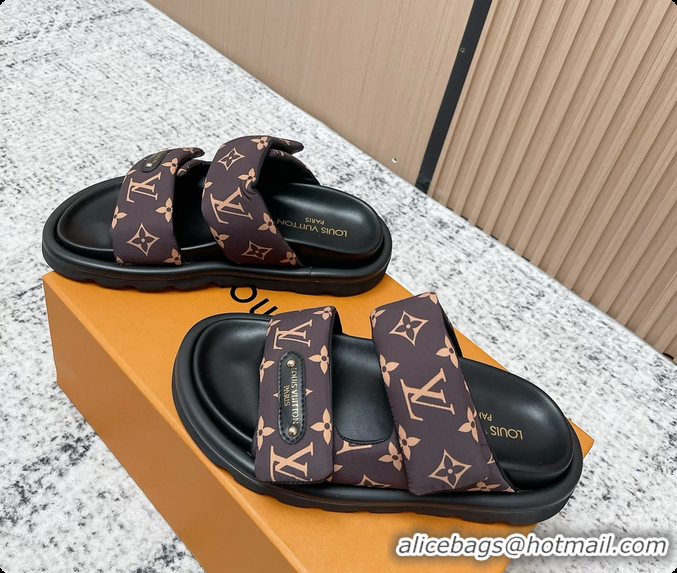 Classic Hot Louis Vuitton Pool Pillow Comfort Flat Mule Sandals Nylon Brown Monogram Fabric 6061803