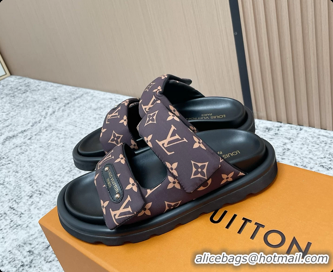 Classic Hot Louis Vuitton Pool Pillow Comfort Flat Mule Sandals Nylon Brown Monogram Fabric 6061803