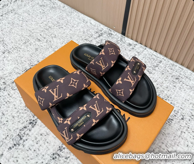 Classic Hot Louis Vuitton Pool Pillow Comfort Flat Mule Sandals Nylon Brown Monogram Fabric 6061803