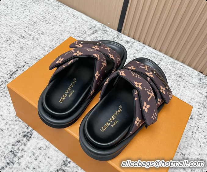 Classic Hot Louis Vuitton Pool Pillow Comfort Flat Mule Sandals Nylon Brown Monogram Fabric 6061803