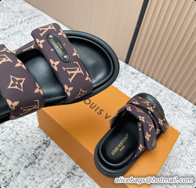 Classic Hot Louis Vuitton Pool Pillow Comfort Flat Mule Sandals Nylon Brown Monogram Fabric 6061803