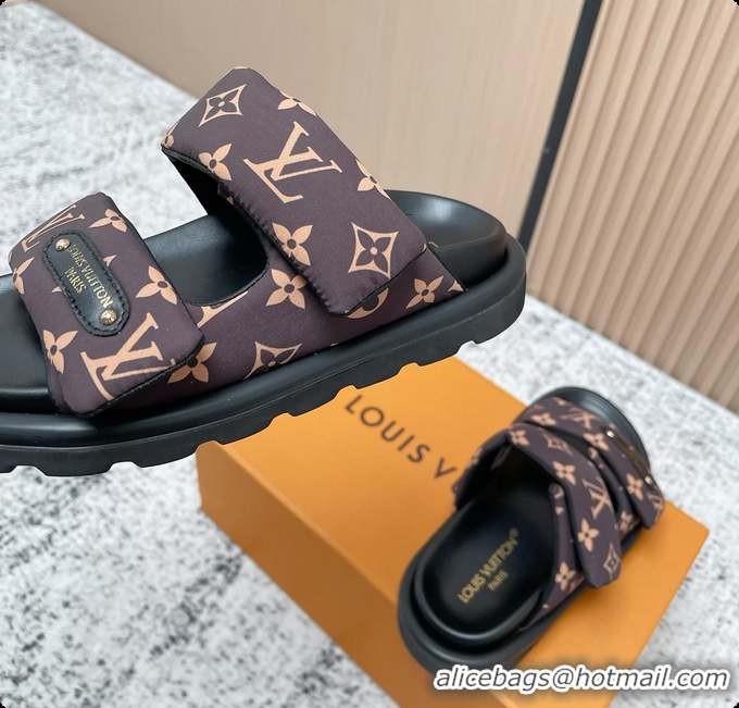 Classic Hot Louis Vuitton Pool Pillow Comfort Flat Mule Sandals Nylon Brown Monogram Fabric 6061803