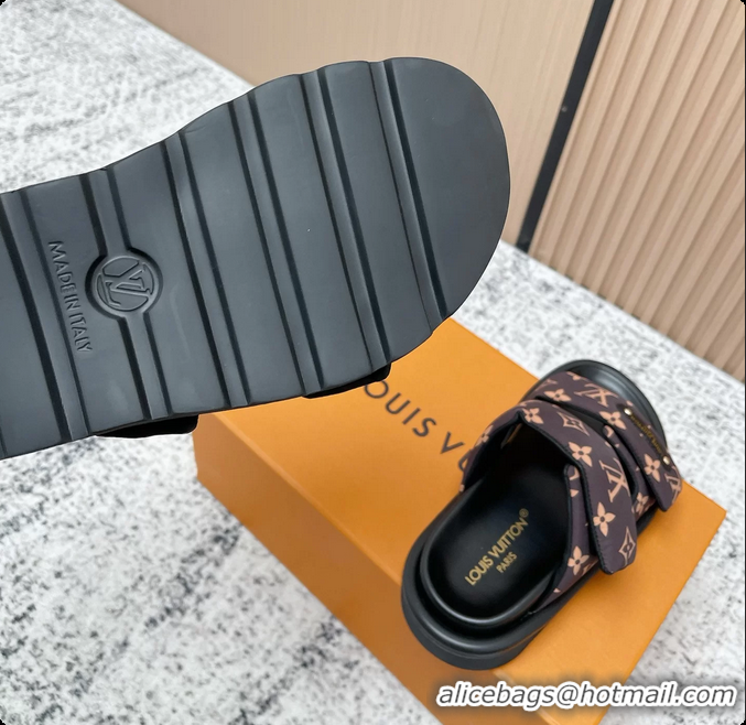Classic Hot Louis Vuitton Pool Pillow Comfort Flat Mule Sandals Nylon Brown Monogram Fabric 6061803