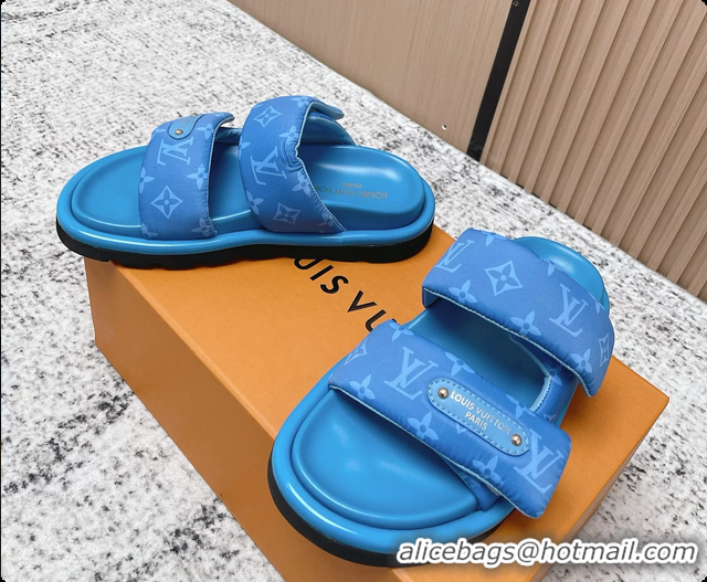 Purchase Louis Vuitton Pool Pillow Comfort Flat Mule Sandals Nylon Blue Monogram Fabric 6061803