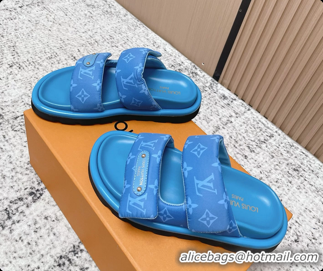 Purchase Louis Vuitton Pool Pillow Comfort Flat Mule Sandals Nylon Blue Monogram Fabric 6061803