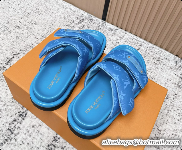 Purchase Louis Vuitton Pool Pillow Comfort Flat Mule Sandals Nylon Blue Monogram Fabric 6061803