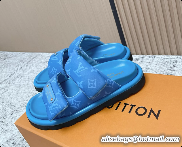 Purchase Louis Vuitton Pool Pillow Comfort Flat Mule Sandals Nylon Blue Monogram Fabric 6061803