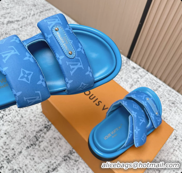 Purchase Louis Vuitton Pool Pillow Comfort Flat Mule Sandals Nylon Blue Monogram Fabric 6061803