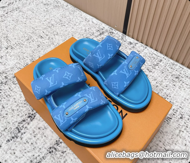 Purchase Louis Vuitton Pool Pillow Comfort Flat Mule Sandals Nylon Blue Monogram Fabric 6061803