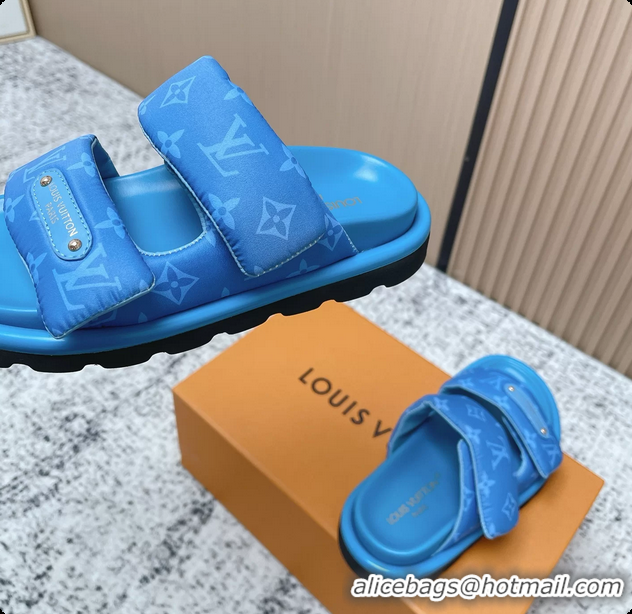 Purchase Louis Vuitton Pool Pillow Comfort Flat Mule Sandals Nylon Blue Monogram Fabric 6061803