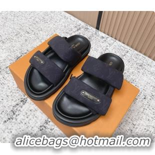 Top Grade Louis Vuitton Pool Pillow Comfort Flat Mule Sandals Nylon Black Monogram Fabric 6061803
