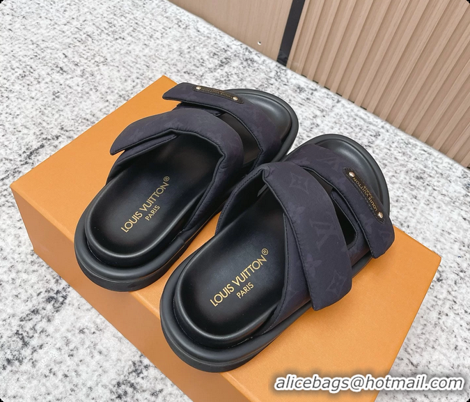Top Grade Louis Vuitton Pool Pillow Comfort Flat Mule Sandals Nylon Black Monogram Fabric 6061803