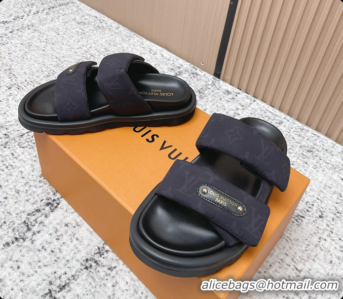 Top Grade Louis Vuitton Pool Pillow Comfort Flat Mule Sandals Nylon Black Monogram Fabric 6061803