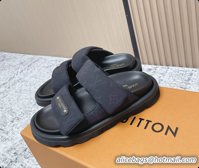 Top Grade Louis Vuitton Pool Pillow Comfort Flat Mule Sandals Nylon Black Monogram Fabric 6061803