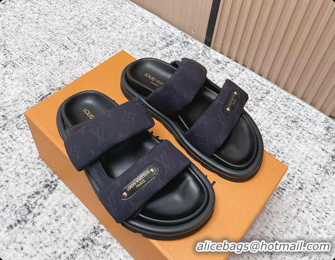 Top Grade Louis Vuitton Pool Pillow Comfort Flat Mule Sandals Nylon Black Monogram Fabric 6061803