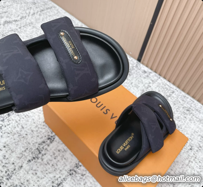 Top Grade Louis Vuitton Pool Pillow Comfort Flat Mule Sandals Nylon Black Monogram Fabric 6061803