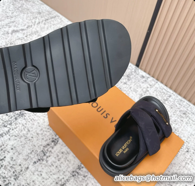Top Grade Louis Vuitton Pool Pillow Comfort Flat Mule Sandals Nylon Black Monogram Fabric 6061803