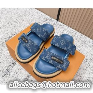 Low Cost Louis Vuitton Pool Pillow Comfort Flat Mule Sandals Denim Blue Monogram Fabric 6061803