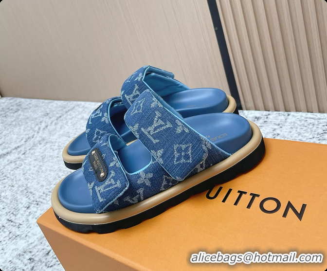 Low Cost Louis Vuitton Pool Pillow Comfort Flat Mule Sandals Denim Blue Monogram Fabric 6061803