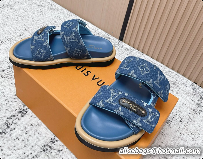 Low Cost Louis Vuitton Pool Pillow Comfort Flat Mule Sandals Denim Blue Monogram Fabric 6061803