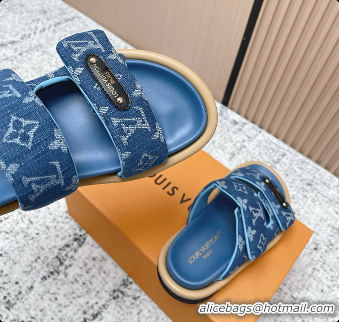 Low Cost Louis Vuitton Pool Pillow Comfort Flat Mule Sandals Denim Blue Monogram Fabric 6061803