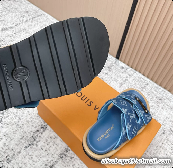 Low Cost Louis Vuitton Pool Pillow Comfort Flat Mule Sandals Denim Blue Monogram Fabric 6061803