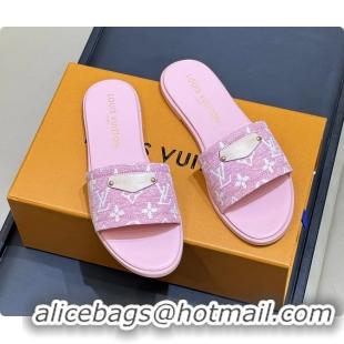 Discount Louis Vuitton Lily Flat Mule Sandals Pink Monogram Denim  6061804