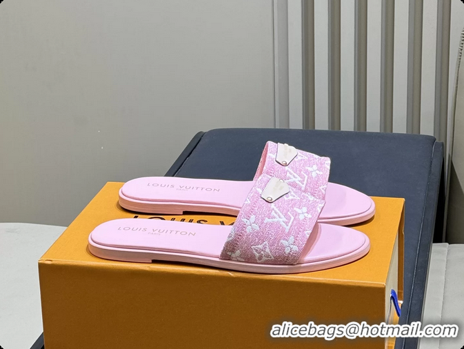 Discount Louis Vuitton Lily Flat Mule Sandals Pink Monogram Denim  6061804