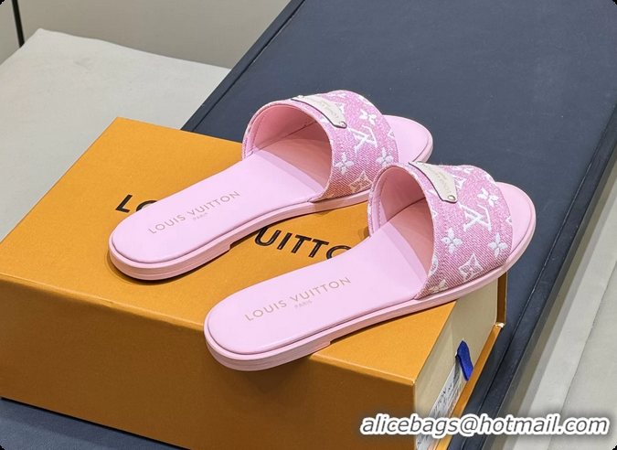 Discount Louis Vuitton Lily Flat Mule Sandals Pink Monogram Denim  6061804