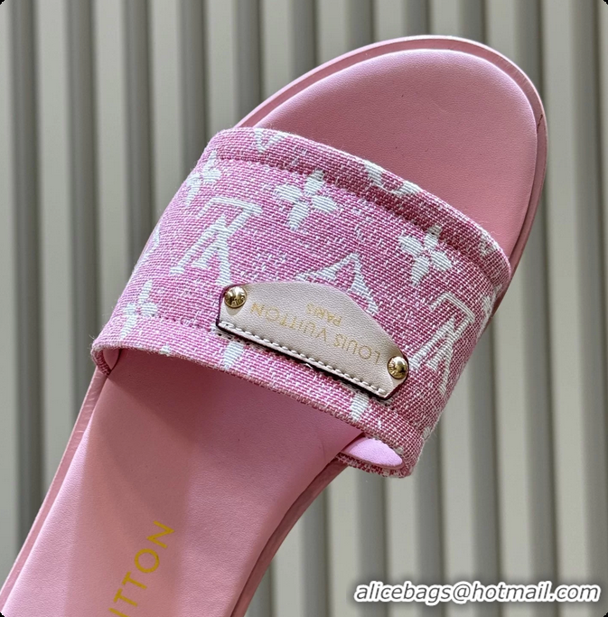 Discount Louis Vuitton Lily Flat Mule Sandals Pink Monogram Denim  6061804