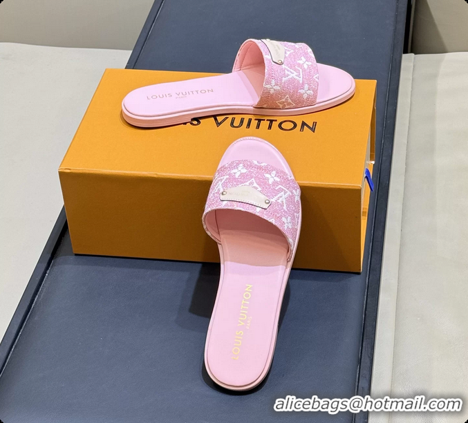 Discount Louis Vuitton Lily Flat Mule Sandals Pink Monogram Denim  6061804