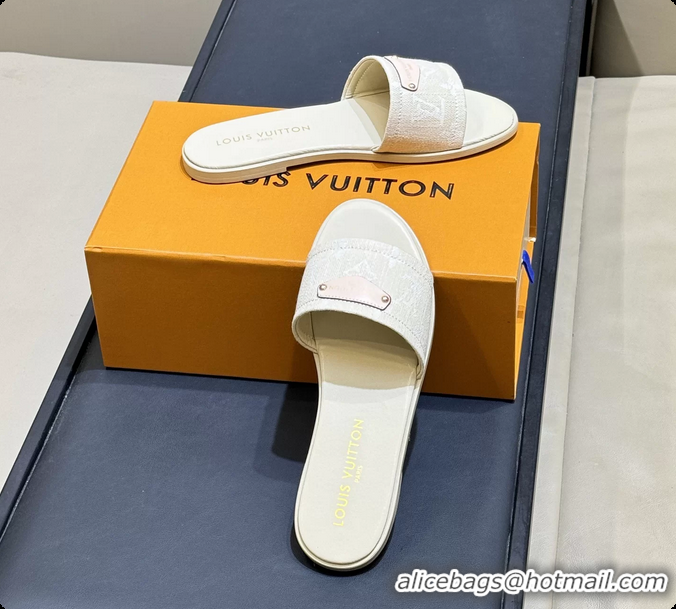 Luxurious Louis Vuitton Lily Flat Mule Sandals Greige Monogram Denim 6061804