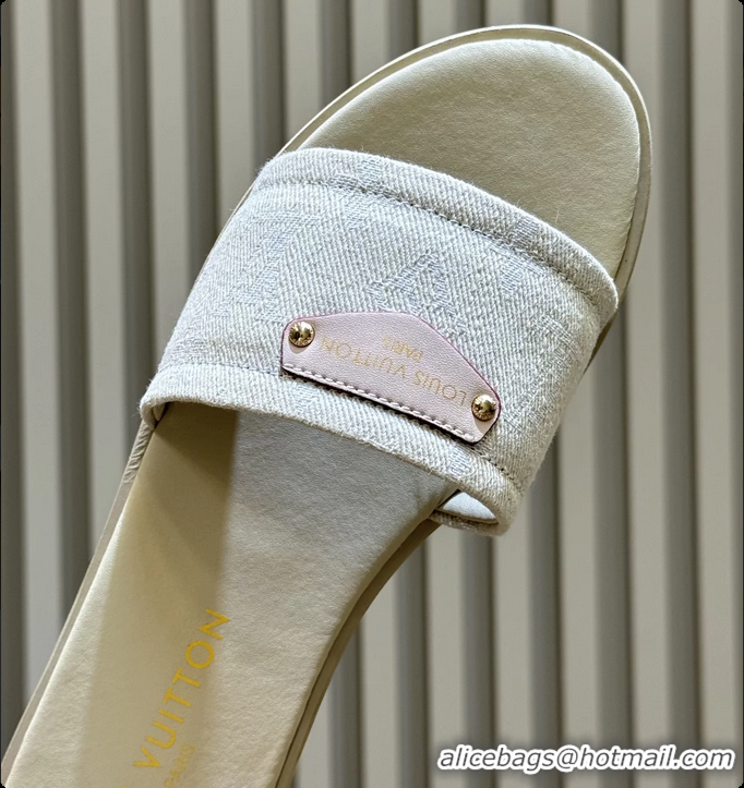 Luxurious Louis Vuitton Lily Flat Mule Sandals Greige Monogram Denim 6061804