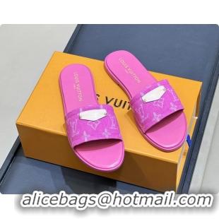 Charming Louis Vuitton Lily Flat Mule Sandals Fuchsia Monogram Denim 6061804