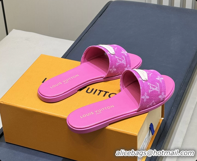 Charming Louis Vuitton Lily Flat Mule Sandals Fuchsia Monogram Denim 6061804