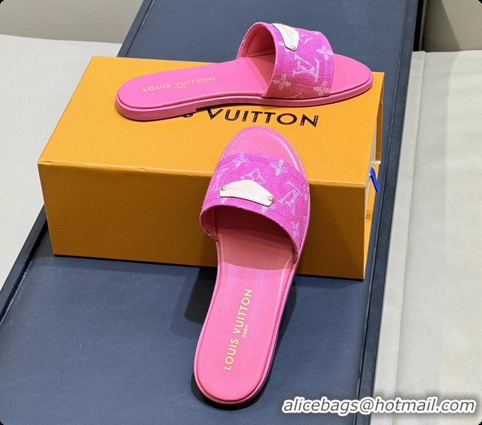 Charming Louis Vuitton Lily Flat Mule Sandals Fuchsia Monogram Denim 6061804