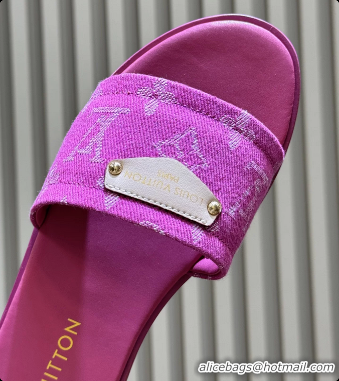 Charming Louis Vuitton Lily Flat Mule Sandals Fuchsia Monogram Denim 6061804