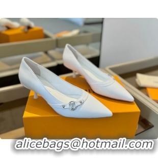Perfect Louis Vuitton LV 6AM White Lambskin Leather Pumps 55MM 6061901